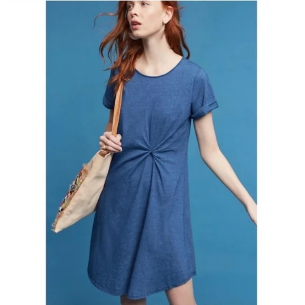 Anthropologie Holding Horses Blue Knot Front T-Shirt Dress 100% Cotton Women XS